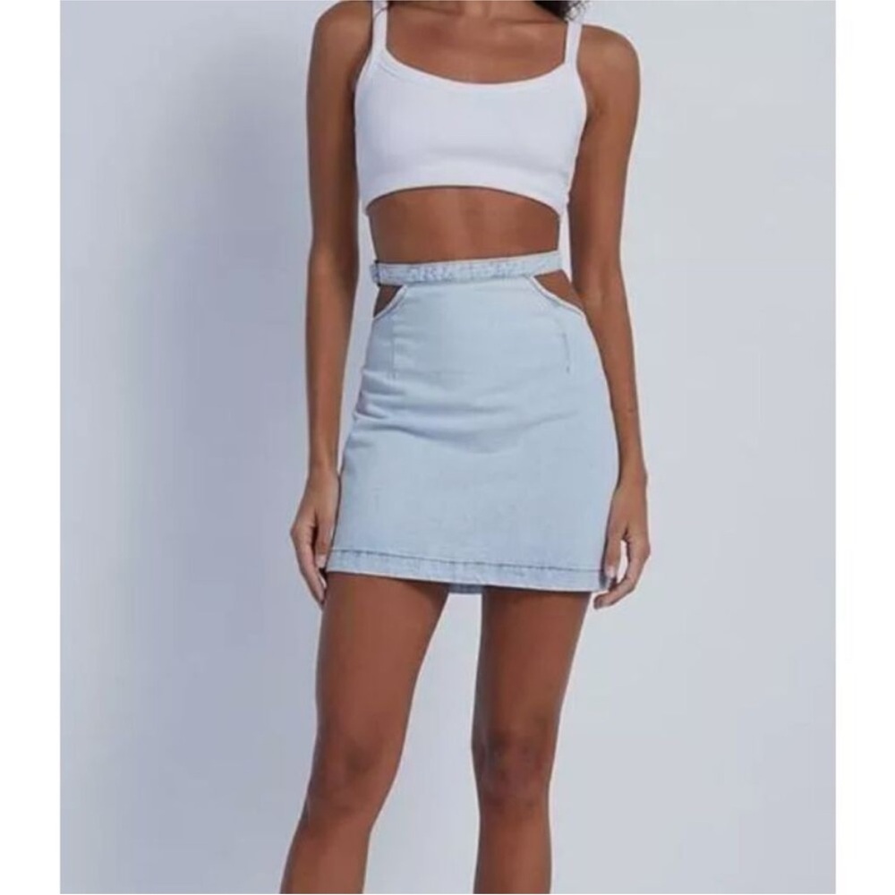 Blue Pencil Mini Skirt with Cut Out for Night Out